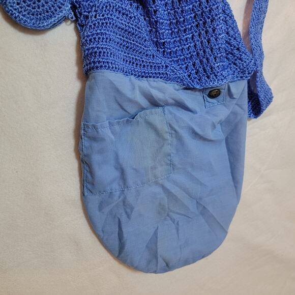 Crocheted‎ Market Bag Mesh Tote Knit Blue Coquette Cottage Casual Traditional - Picture 8 of 14